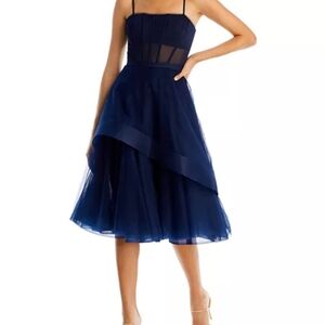 BCBGMaxAzria Blue Spaghetti Strap Fit and Flare Midi Dress
